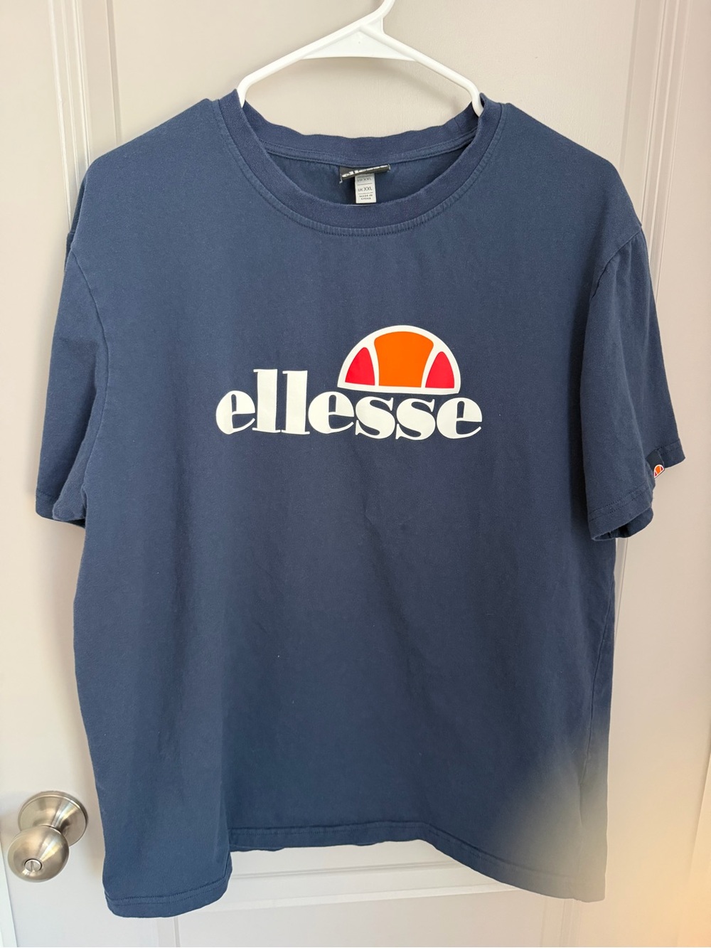 Ellesse Navy Short Sleeve Tee with White and Orange Logo XXL